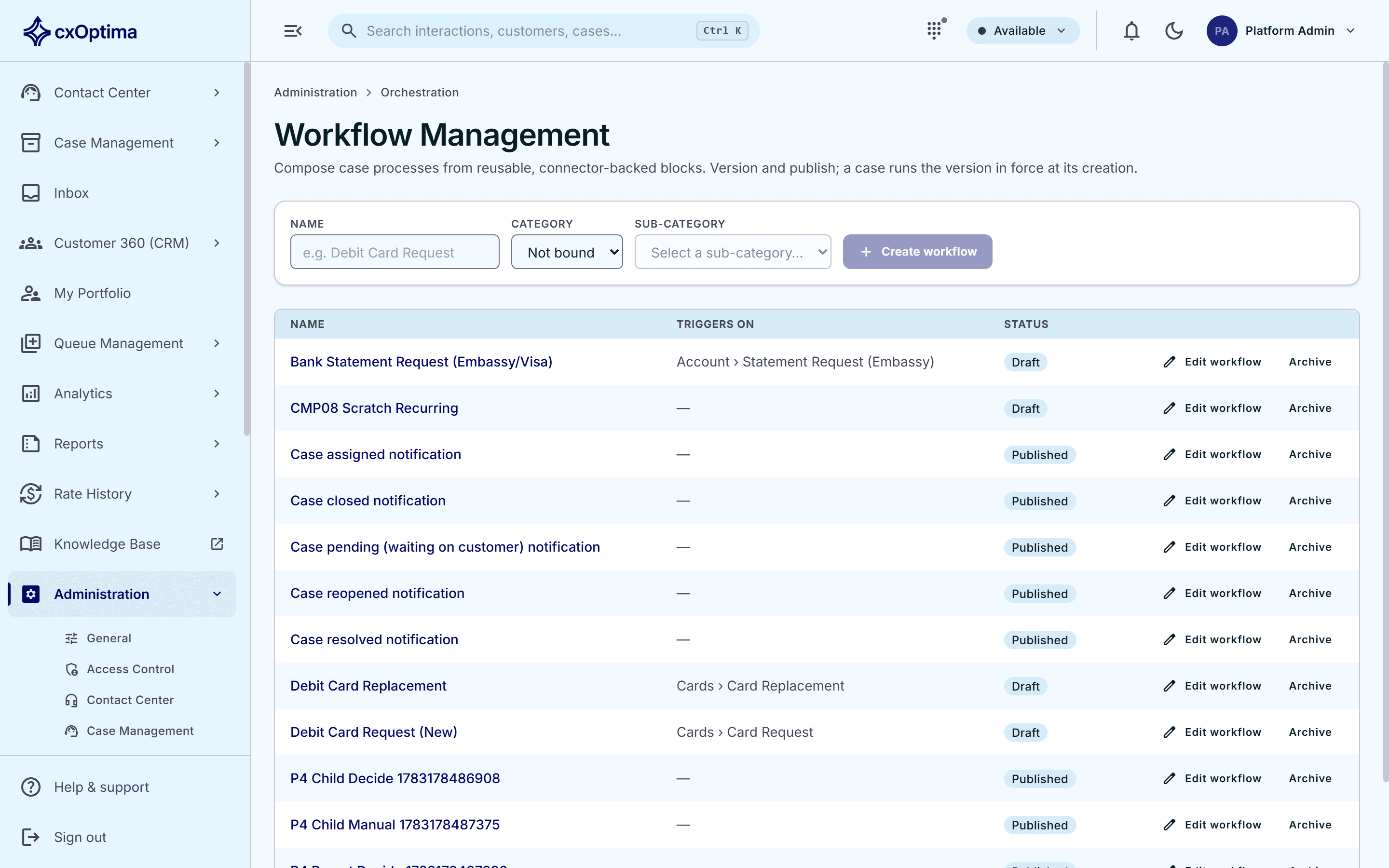 cxOptima workflow management